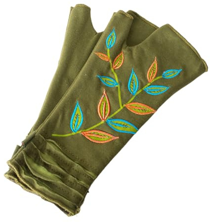 Vishes - alternative Bekleidung - Bestickte Damen Handschuhe Stulpen mit Daumen Fleece Gefüttert