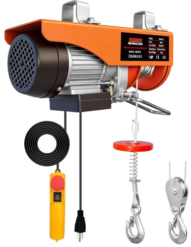 440Lbs Electric Hoist with Remote Control,510W Electric Winch with Zinc-Plated Steel Wire Hoist for Garage, Warehouses, Factories 39.4ft Lifting Height with Emergency Stop Switch