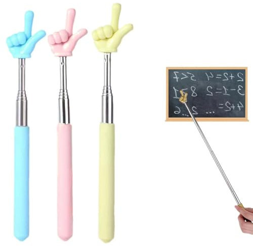 IKOPFLN 3 Piezas Puntero Retráctil Para Aula, Puntero de Mano Extensible, Palo de Puntero de Dedo, Puntero de Enseñanza, Presentaciones de Enseñanza (,Rosa, Amarillo, Azul)