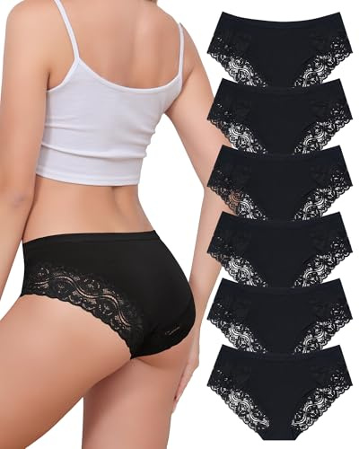 Aijolen Unterhosen Damen Baumwolle Slips mit Spitze Unterwäsche Frauen Bequeme Hipster Mittel Taille Panties Atmungsaktiv Weiche Höschen 6er Pack