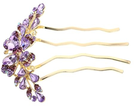 VALICLUD Funkelnder Strass Haarkamm mit Schleife 4-zahn Haarschmuck aus Kristalllegierung Seitlicher Haarkamm für Damen und Mädchen Stabiler Halt für Hochzeit und Alltag
