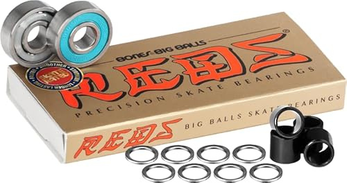 Bones Big Balls Reds Skateboard Bearings 8 pk w/Spacers & Washers Bundle