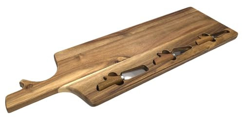 HOME DECO FACTORY, KA0666, Planche à Fromage en Acacia avec 3 Couteaux, Design Élégant et Pratique, Idéale pour Dégustations, Entretien Facile, Taille 65 cm, Couleur Marron