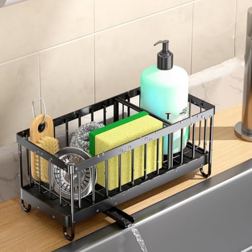 JYFKINN Spülbecken Organizer Küchen,Sink Caddy Kitchen Organizer,Schwammhalter mit Selbstentleerender Ablaufwanne,Waschbecken Abwasch Organizer,Spülmittel Halterung Spülorganizer Spüle Ablage