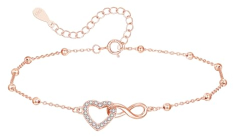 Loutade silver vristlänk för kvinnor, 925 sterlingsilver fotkedja armband, 22 + 5 cm justerbar sommar barfota strand dubbel fotkedja, oändlighet lager fotkedja med hjärta design fotsmycke, Sten