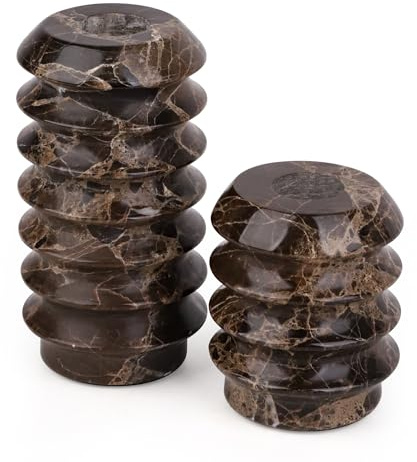 HofferRuffer Marmor-Kerzenhalter aus Naturstein, dekorativer Kerzenständer für Hochzeit, Abendessen, Party, Tischdekoration, passend für 1,9 cm Dicke Kerzen, Marmorbraun, 2 Stück