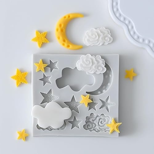 1 molde de silicona con forma de nubes de estrella y luna para fondant, moldes de chocolate para bricolaje, pasteles, fondant, galletas, nubes, fondant, luna, para hornear dulces, pasteles de azúcar