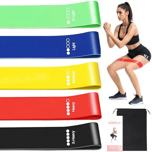 Poraceous 5 Pièces Elastique Musculation, 5 Niveaux de Force, Bande de Résistance Latex Élastique, avec Sac Transport et Instructions, Accessoires Salle Sport pour Musculation, Pilates Yoga