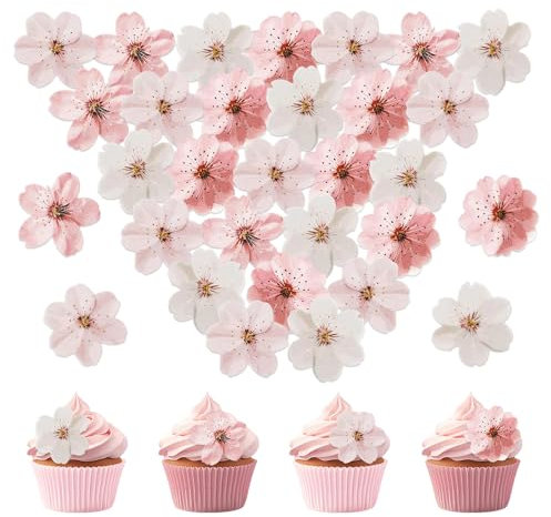 YZROHYI 50 Piezas Flores para Tartas,Decoracion Tartas Flores Cumpleaños,Adornos para Cupcakes,Adornos para Tarta,Decoración de Pastel,Accesorios Decoracion Cake,Toppers Cake para Fiestas de Bodas