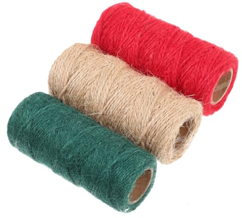 HOMSFOU 3rolls Christmas Decoration Rope Natural Jute Twine for Crafts Garden Twine Plant Ties Diy Rope Cord String for Wrapping and Jewelry Making