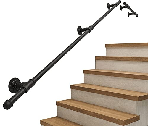 Stair il Kit – Ringhiera industriale nera opaca in ghisa, supporto per ringhiera per scale per esterni e interni ed elegante