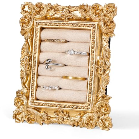 Mikovivi Vintage Ring Display Stand, Baroque Ring Holder Earring Display Tray Jewelry Organizer Birthday Engagement Wedding Decoration for Women (Creamy White)