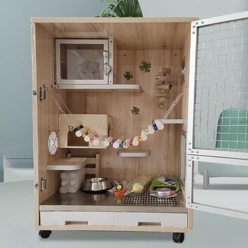 Chinchillakäfig – EichhöRnchenkäfig, Holz, Kleintierkäfig, Atmungsaktive Belüftung, Eisnest-Design, Kühler Im Sommer, Geeignet für Verschiedene Kleintiere(60 * 40 * 80cm)