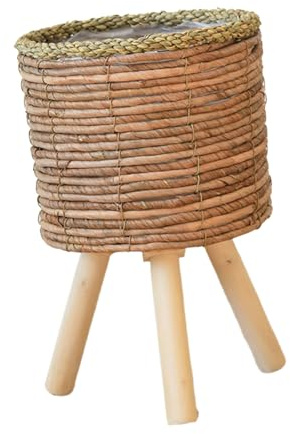 XAGMODSHN Support pour plantes d'intérieur en rotin avec paille tissée - Support pour pots de fleurs - Avec pieds - Paniers en bois