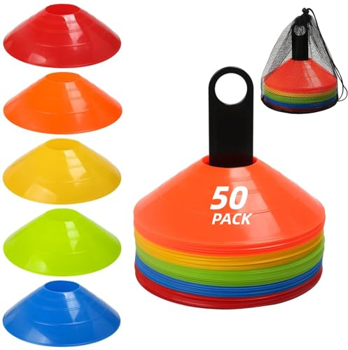 VirtuGro 50Pcs Football Cones, 5 Color Training Cones for Football Training