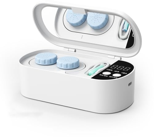 Megasonic Nettoyeur de lentilles de contact, machine de rinçage automatique portable avec affichage numérique, 3 modes de nettoyage, port de charge de type C pour un usage domestique