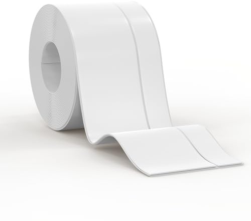 Milduall Sigillante Autoadesivo Nastro, 5 Metri Battiscopa Impermeabile Flessibile in PVC 50x20 mm, Nastro per Cucina, Bagno e Pareti, Decorativo, Resistente ai Raggi UV, Bianco