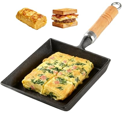 JSY Sun Tamagoyaki Pan, Cast Iron Japanese Omelette Pan, Tamago Egg Roll Pan for Breakfast, Rectangular Egg Skillet Suitable for Gas & Induction Stovetops, 7.2 x 6.1 inches