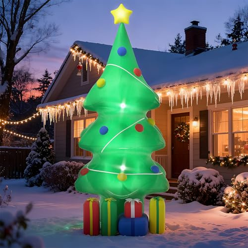ACXIN 150cm Aufblasbarer Weihnachtsbaum mit 3-Farben LED Beleuchtung, Weihnachtsdeko Outdoor für Garten & Hof, Wetterfeste Weihnachtsfiguren aussen Ink. Bodenstifte, Weihnachtsdekoration(Typ B)