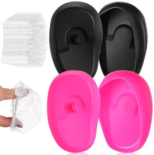 DINHEAROM Silicone Ear Protective Covers 2 Pairs Comfortable Disposable Ear Covers for Shower and Hairdressing Use for Men and Women in Bathrooms and Barbershops