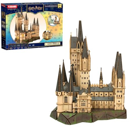 PUREMIND Harry Potter Hogwarts Astronomieturm, 3D-Holzpuzzle Miniaturmodell | Offiziell lizenziert, Harry-Potter-Geschenke, Turmkulisse, detailreiche Ebenen, DIY-Bau, Sammlermodell, Tisch, Regal, Vitrine