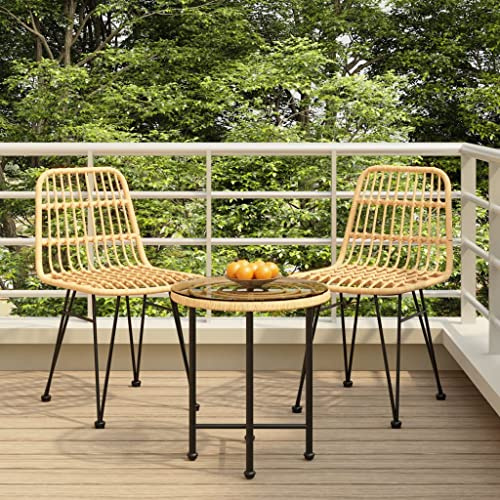 QJBSAVVA Garten-Essgruppe 3-TLG. Poly-Rattan Bistroset 50x55 cm runder Tisch 2 Stühle Stahlrahmen Hartglasplatte platzsparendes Balkonset braun für kleinen Balkon Terrasse Camping Sitzgruppe