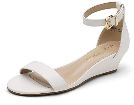 DREAM PAIRS Women's Ankle Strap Low Wedge Sandals Party Bridal Wedding Dress Shoes,Size 11W,White/Pu-2,DWUWWS2501
