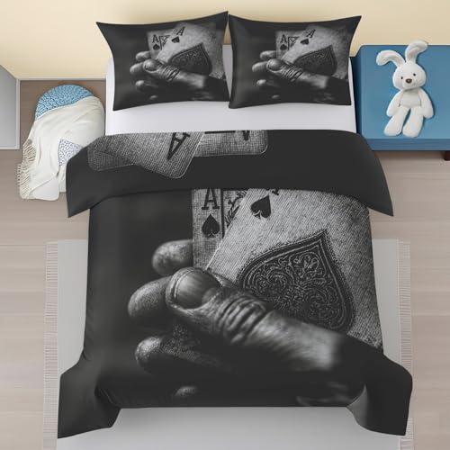 Generisch Poker Baby Bettwäsche Set 100x135 - Casino Thema Muster Kinderbettwäsche 2 Teilig - Schwarz Weiß Mikrofaser Bettbezug, 1 Kissenbezug 40x60 mit Reißverschluss U9iJ184