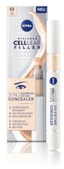 NIVEA Hyaluron Cellular Filler 3-in-1 Eye Care Concealer for Dark Circles & Fine Lines, Light Shade 01 4 ml – Hydrating Anti-Age Eye Cream with Mineral Pigments & Hyaluronic Acid for Radiant Under Eye