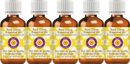 Deve Herbes Pure Huile essentielle de Clou de girofle (Syzygium aromaticum) Distillé à la vapeur qualité thérapeutique naturelle (Paquet de Cinq) 100ml X 5 (16,9 oz)