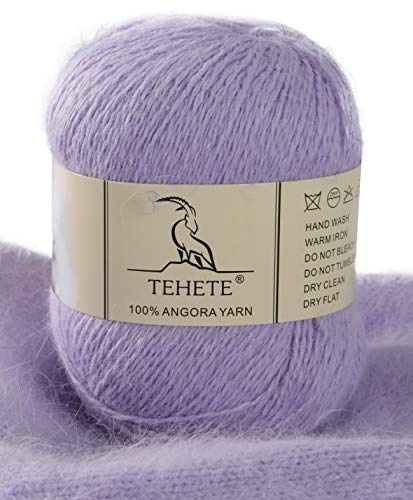 TEHETE 100% Angorawolle Garn zum Stricken, Häkelgarn 38 Farben 325 Merter 50g 2-fädig je Knäuel,weich und leicht,Lilac,1-821