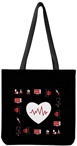 POLERO Krankenschwester Einkaufstasche aus Baumwoll-Leinen, Einkaufstasche, Stofftasche, Baumwolltasche, Cartoon-Druck-Baumwolltasche, für Mädchen Frauen Krankenschwester tägliche Arbeit, 42 x 34 cm