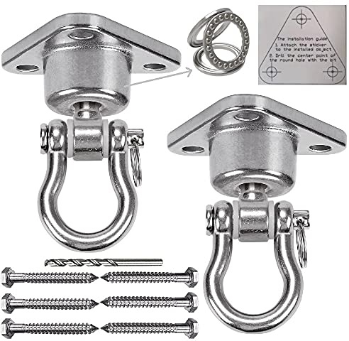 9M 2 Sets of Bearing Smooth Rotary Stainless Steel Hanger, Heavy Duty 180°+360° Rotary Swing Swing Hook, 1500 lb Capacity Wooden Concrete Playground Yoga Hammock Chair Rope Punch Bag Porch Swing Set