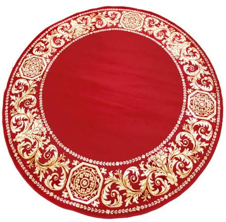 Belle Arti Runder Kurzflor Teppich Wohnzimmer Schlafzimmer Flur rot Gold Rund 200 cm Durchmesser Barock Vintage Design 100% Viskose Seidenglanz rutschfest öko tex antiallergisch - rot, 200 cm, Rund