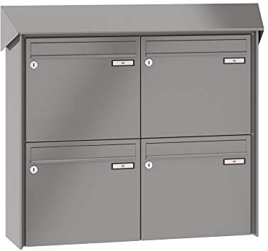 RENZ/Prisma / 4er Aufputz-Briefkastenanlage Wand-Briefkasten/RAL-Farbe 9007 Volumen 1/Dein-Briefkasten.de