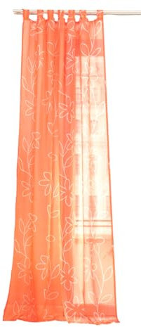 BB-Toy-Trades Fertigschal mit Schlaufen Gardine Schlaufenschal Vorhang mit Blumen Transparent BxH 140x245cm 1 Stück Orange mit Blumenmuster
