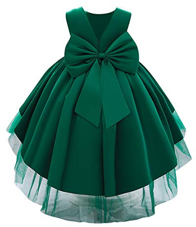 IBAKOM Bébé Filles Petits Enfants élégant sans Manches col en V Bowknot Satin Formelle fête Mariage Demoiselle d'honneur Communion baptême Princesse Robe de Bal Vert foncé 2-3 Ans