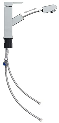 vidaXL Waschbeckenarmatur mit Herausziehbarer Brause Wasserhahn Bad Waschtischarmatur Mischbatterie Waschbecken Armatur Badezimmer Verchromt 157x172mm