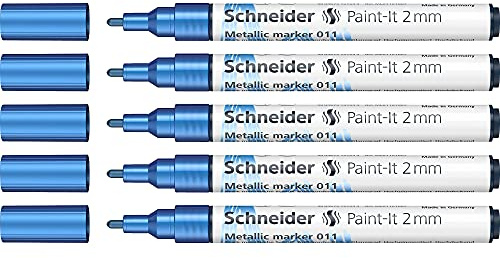 Schneider Paint-It Metallicmarker blau metallic (Strichstärke 2 mm, neue Pigmenttechnologie, starker Glitzereffekt) 5er Pack