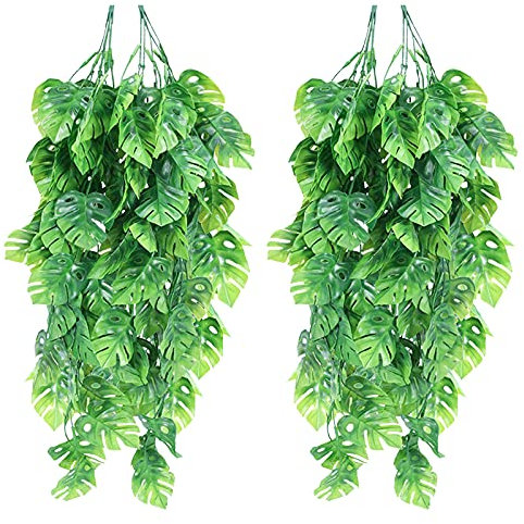 GZjiyu Lot de 4 plantes artificielles, 80,5 cm, Monstera artificielles pour table à manger avec motif de plage, Noël, décoration d'Halloween, fête, mariage, terrasse, balançoire cuisine