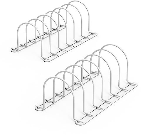 JAQ Pot Lids Holder, 10.5 Kitchenware Dividers Organizer for Plates, Pans, Cutting Boards, Muffin Tins, Baking Sheets in Cabinets Shelf Countertop Pantry (2-Pack, White)