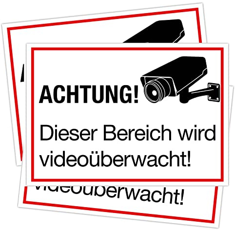 Clever Pool 3 Aufkleber Achtung Videoüberwachung Schild – DIN A4 – wetterfest - Kameraüberwachung – Einbruchschutz – Warnschilder, Hinweisschilder (Motiv videoüberwachter Bereich)