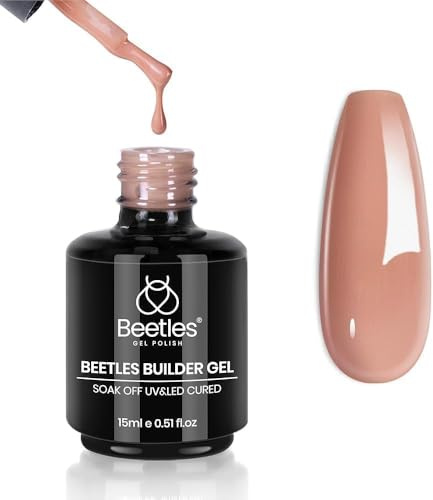 Beetles Builder Gel for Nails, 8 in 1 Nude Brown Colored Strengthener Gel in a Bottle for Nail Extension Building Apex UV LED Lamp Cured DIY at Home Beauty Gift Sets for Women,Base Coat Need