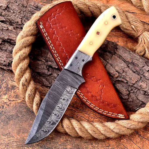 Damast Messer Damaszener Stahl Jagd Jagdmesser Knife Damascus Hunting 6135EA