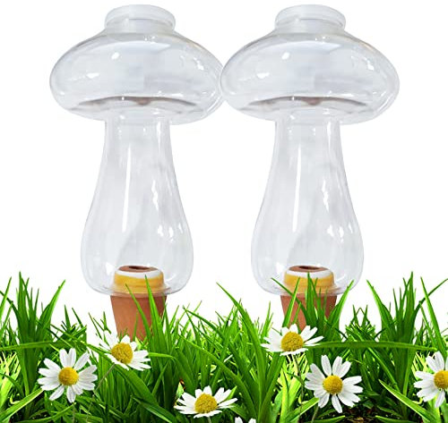 2 Stück Bewässerungskugeln Groß 500ML Groß, Pflanzen Bewässerung Zimmerpflanzen, Bewässerungssystem für Topfpflanzen, Wasserspeicher Pflanzen Plastik Ton Wasserspender Urlaub Garten Deko (Pilz)