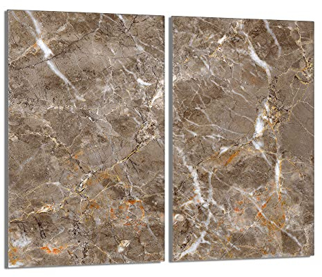 Herdabdeckplatten 2 Teilig 2x30x52 cm Ceranfeldabdeckung Küche Elektroherd Induktion Herdschutz Spritzschutz Glasplatte Schneidebrett aus Gehärtetem Glas, Marmor Beige