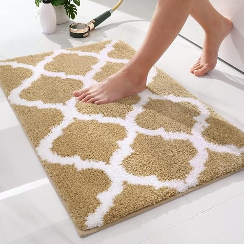Homaxy Mikrofaser Badematte rutschfest Badezimmerteppich - 50x76 cm, Beige | flauschig weich, bequem&luxuriös, extrme saugfähig, rutschfeste rückseite, maschinenwaschbar&trocken, vielseitig einsetzbar
