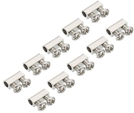 PATIKIL 10x4x5mm Alambre Cuerda Clips, 10uds Acero Cable Abrazaderas 3mm Dobles Agujeros Cable Bloqueo Cuerda Accesorios Clip con M3*0.5 Tornillos para Cable
