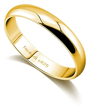 Dankadi Anneau D'alliance en 925 Argent Largeur 3.5mm Plaqué Or Taille 44 à 70MM pour Couple Époux, Bague Simple Lisse Dôme pour Femme Homme Cadeau Amour Mariage Amie Fille(Golden Style A, 6)