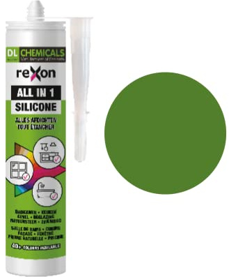 REXON Mastic Silicone Tout Usage - Vert fougère RAL 6025 - Sanitaire/Bain & Cuisine/Carrelage/Bâtiment - Extérieur et intérieur - Convient au bois, pierre et vitre (290 ml)